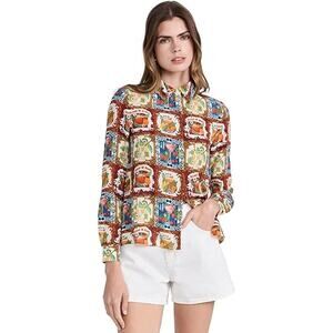 Alice + Olivia Womens Willa Placket Top Multicolor Size S NWT